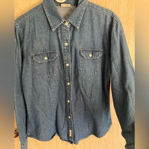 Vintage Bugle Boy Denim Shirt w/ Flamingo Appliqué on Back Sz Large